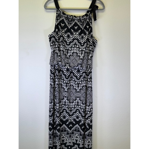 Alfani Dresses & Skirts - Alfani Womens Black White Geometric Print Maxi Dress Bow Accent Large‎